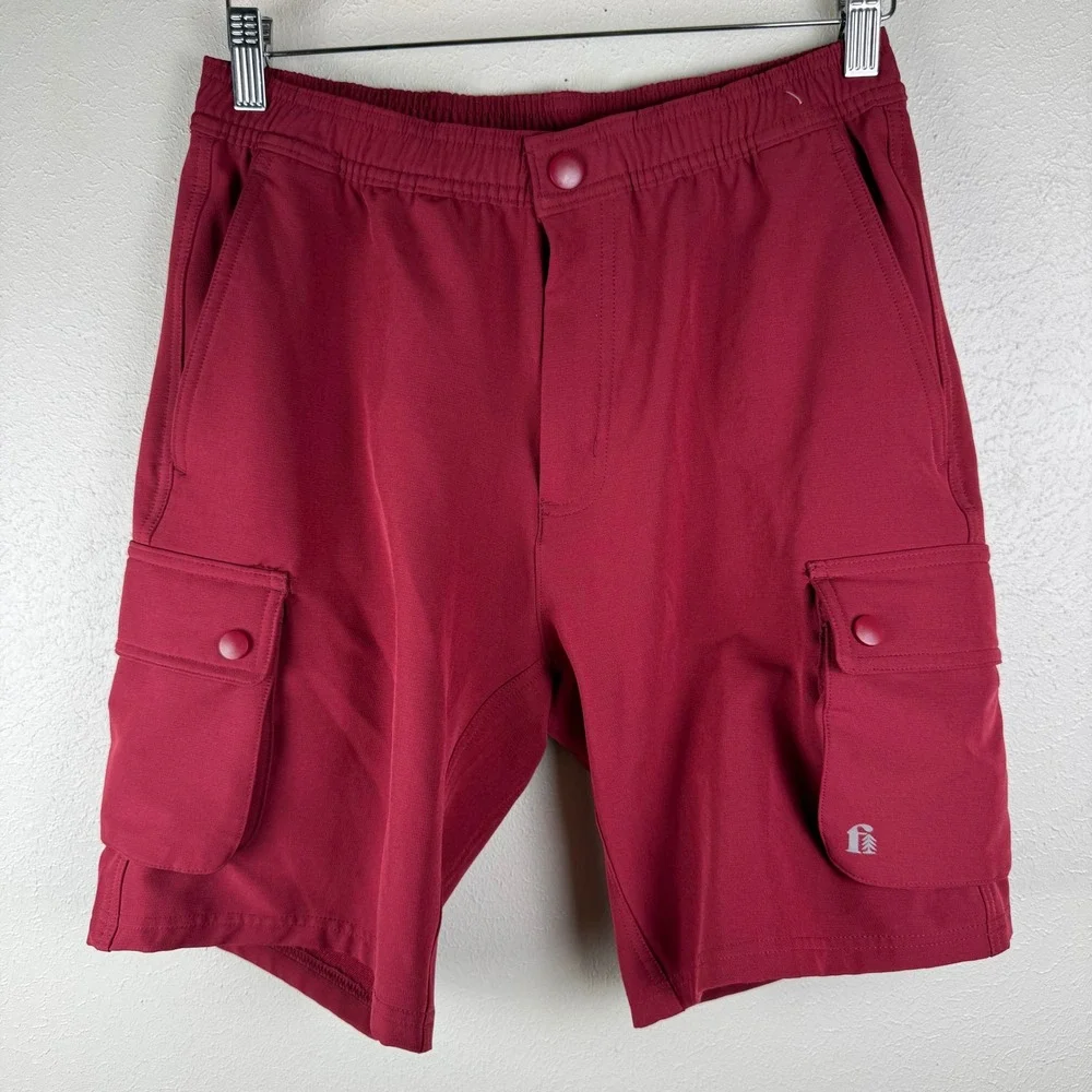 Fielder Bonobos Mens Red Cargo Shorts Elastic Waist Hiking Utility Size S