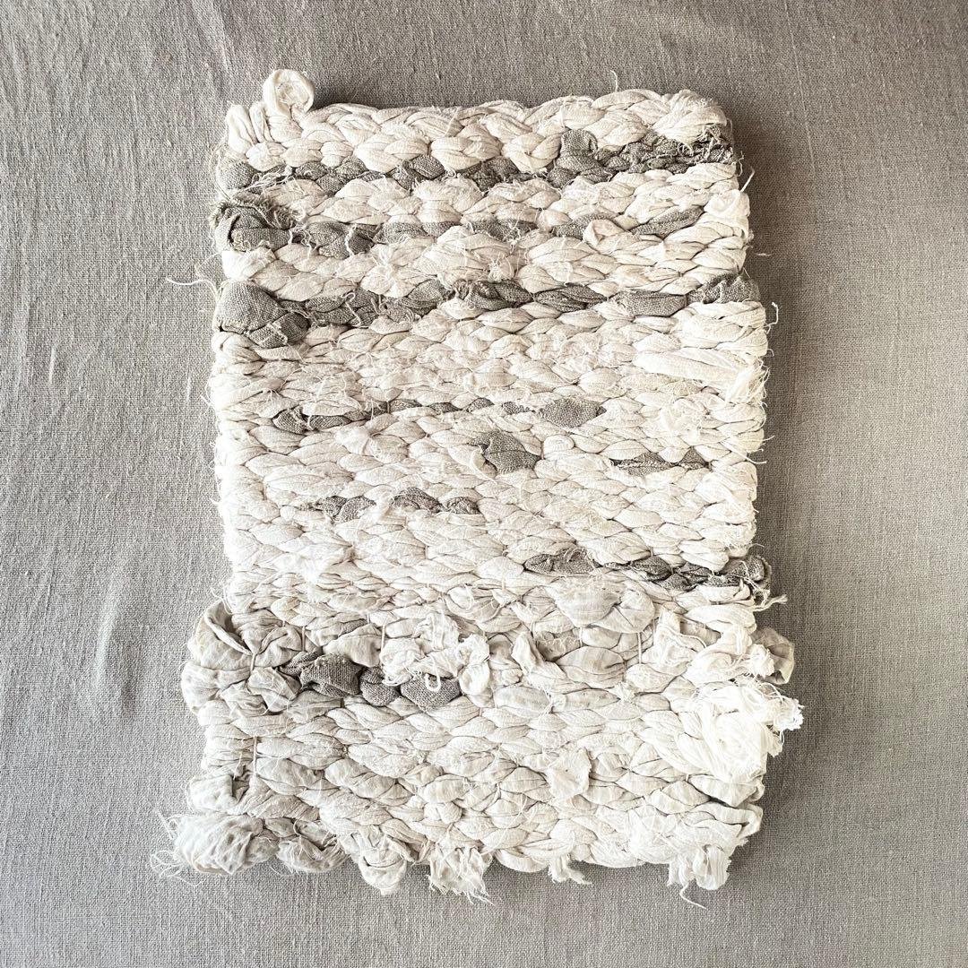 Rag rug mat | Zabuton (floor cushion) | Cushion | White x Gray | Linen Cotton | One-of-a-kind