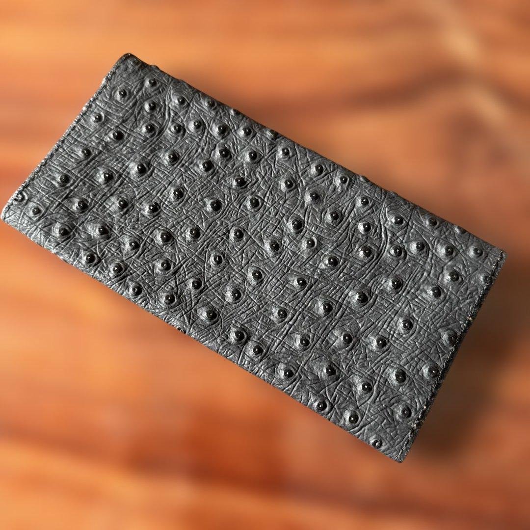 Ostrich Leather Long Wallet Black